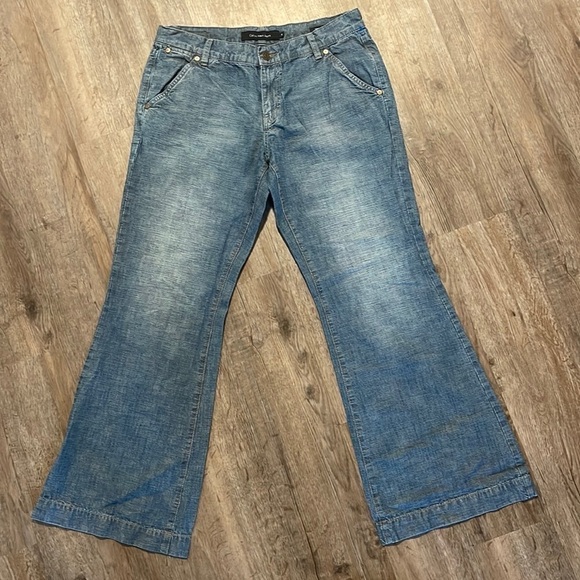 VINTAGE CALVIN KLEIN FLARE DENIM TROUSERS (10) - Picture 1 of 7